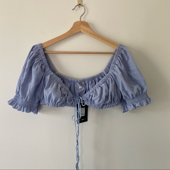 Fashion Nova Puff Sleeve Tie Front Top - Picture 1 of 6